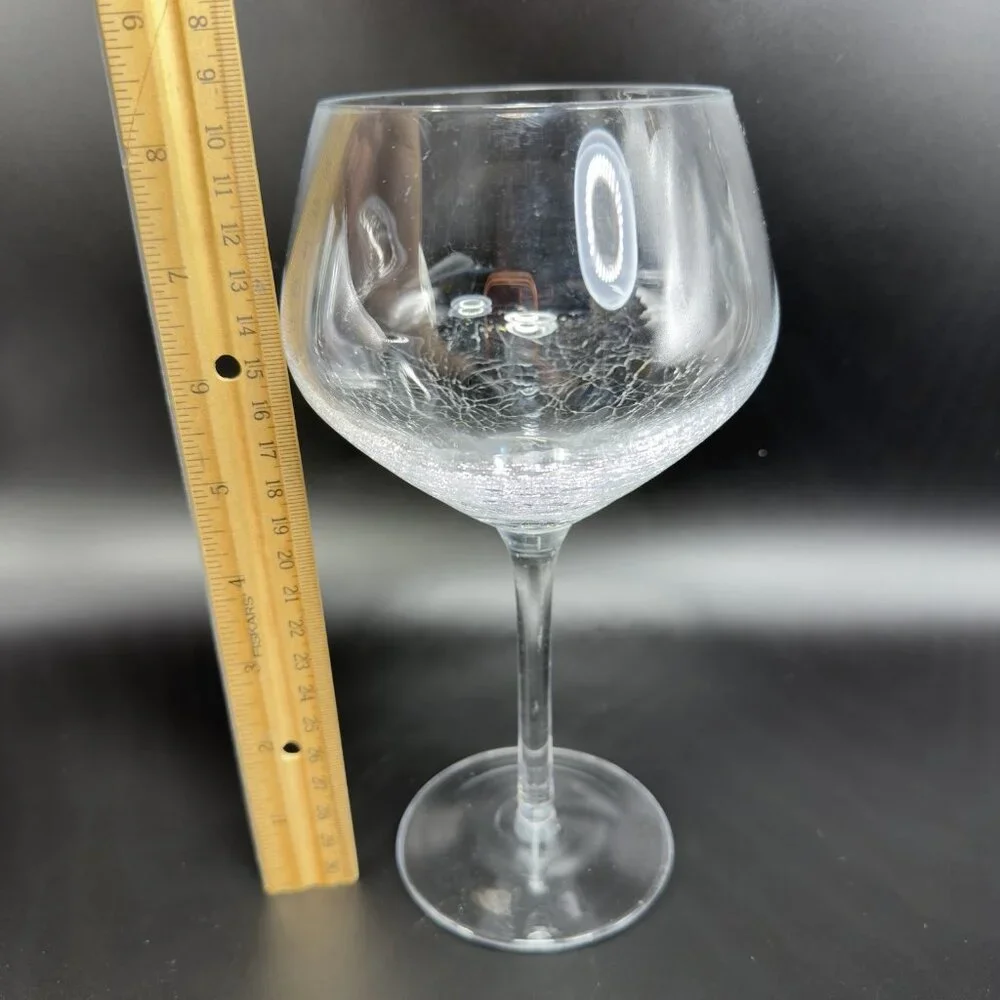 Pier 1 Reflections Balloon Clear Crackled‎ Glass Single Cup Stem Barware Glass